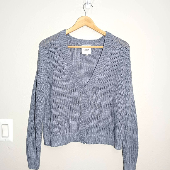 LELIS Knitted V-Neck Button Down Long Sleeve Light Purple Siz S Cardigan Sweater - Picture 8 of 12